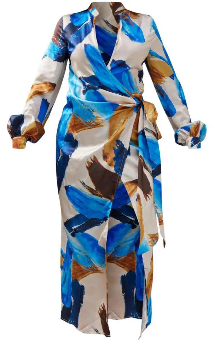 Abstract Print Satin Wrap Midaxi Dress-PrettyLittleThing Best