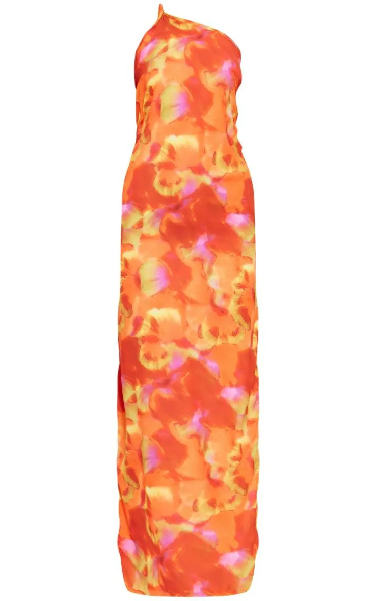 Abstract Print Strappy Back Satin Maxi Dress-PrettyLittleThing Sale