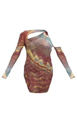 Abstract Print Tie Dye Mesh Double Layer Cut Out Bodycon Dress-PrettyLittleThing Sale