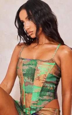 Discount PrettyLittleThing Abstract Printed Corset Multi