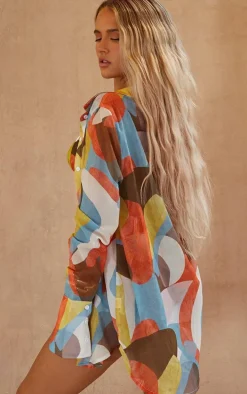 Multi Abstract Printed Oversized Beach Shirt