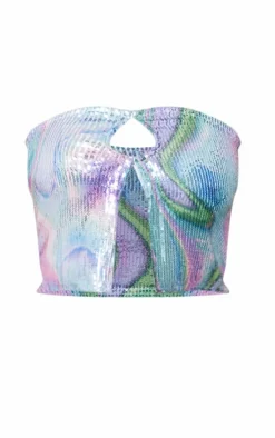 Outlet PrettyLittleThing Abstract Sequin Bandeau Top Multi