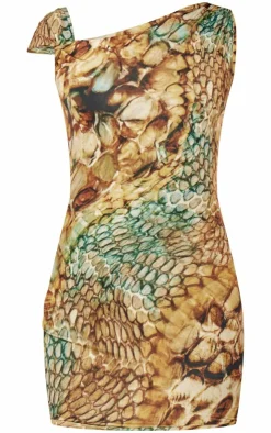 Abstract Snake Print Double Layer Slinky Twist Bodycon Dress-PrettyLittleThing Best