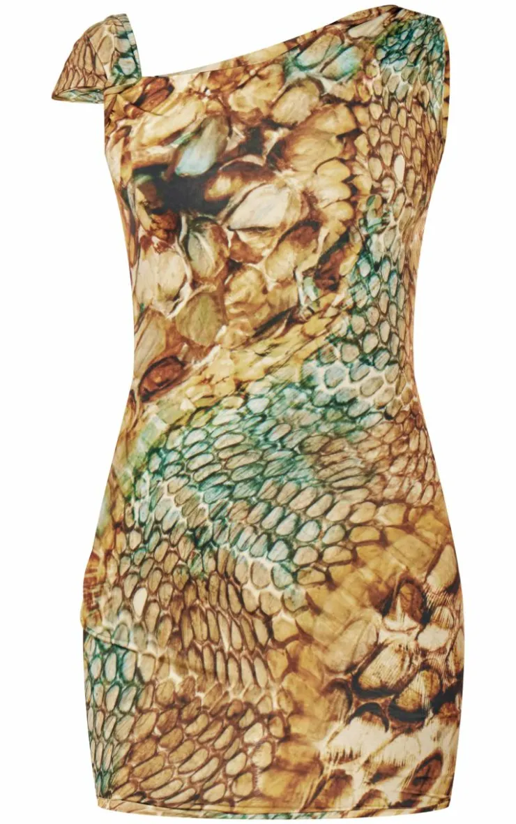 Abstract Snake Print Double Layer Slinky Twist Bodycon Dress-PrettyLittleThing Best