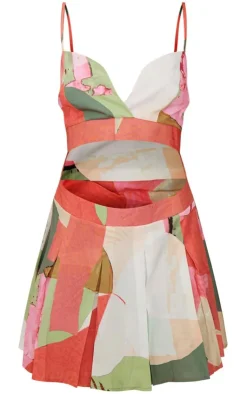 Abstract Stripe Cut Out Pleated Shift Dress-PrettyLittleThing Discount