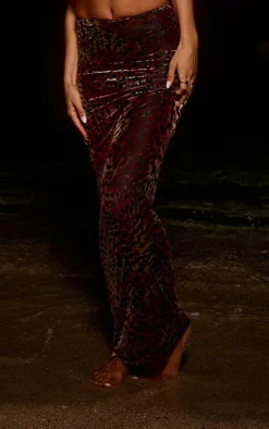 Sale PrettyLittleThing Animal Print Devore Maxi Skirt Multi