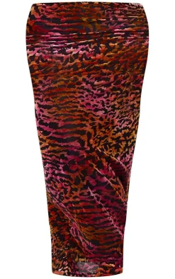 Sale PrettyLittleThing Animal Print Devore Maxi Skirt Multi