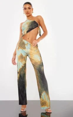 Blurred Abstract Print Plisse Cut Out One Shoulder Jumpsuit-PrettyLittleThing Sale