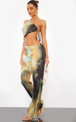 Blurred Abstract Print Plisse Cut Out One Shoulder Jumpsuit-PrettyLittleThing Sale