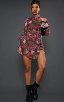 Multi Blurred Floral Print Chiffon Wrap Detail Romper
