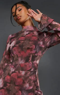 Multi Blurred Floral Print Chiffon Wrap Detail Romper