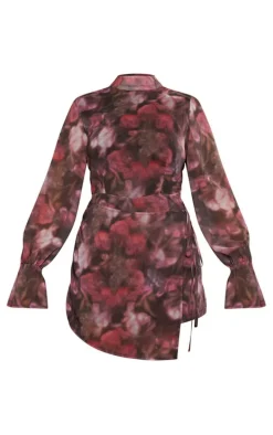 Multi Blurred Floral Print Chiffon Wrap Detail Romper