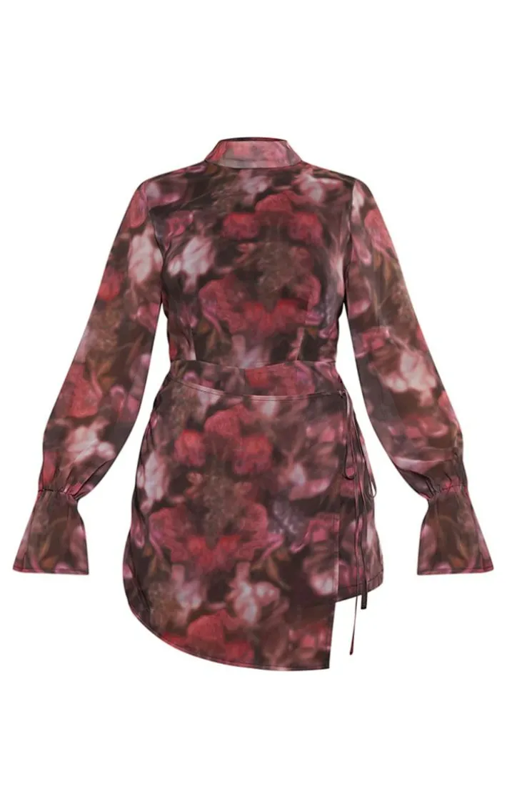 Multi Blurred Floral Print Chiffon Wrap Detail Romper