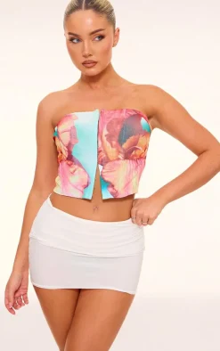 PrettyLittleThing Corsets*Boned Flower Printed Mesh Bandeau