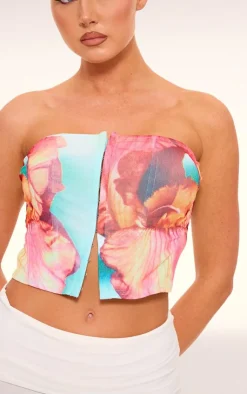 PrettyLittleThing Corsets*Boned Flower Printed Mesh Bandeau