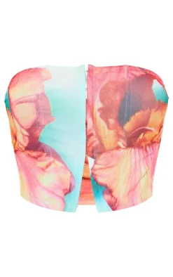 PrettyLittleThing Corsets*Boned Flower Printed Mesh Bandeau