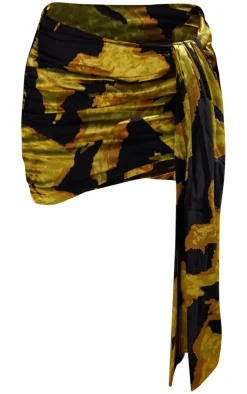 New PrettyLittleThing Burnout Chiffon Ruched Draped Mini Skirt Multi