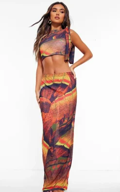 Outlet PrettyLittleThing Butterfly Printed Onion Skin Maxi Skirt Multi