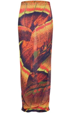 Outlet PrettyLittleThing Butterfly Printed Onion Skin Maxi Skirt Multi