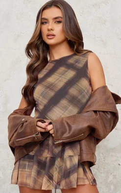 PrettyLittleThing Christmas Shop*Multi Check Print Mesh Rara Skort Romper