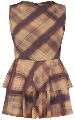 PrettyLittleThing Christmas Shop*Multi Check Print Mesh Rara Skort Romper