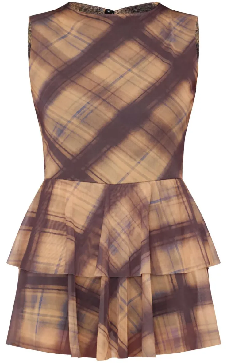 PrettyLittleThing Christmas Shop*Multi Check Print Mesh Rara Skort Romper