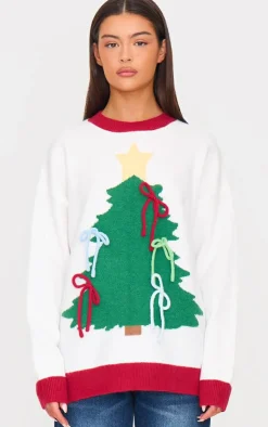 PrettyLittleThing Sweaters*Christmas Tree Bow Oversized Knitted Christmas Sweater