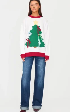 PrettyLittleThing Sweaters*Christmas Tree Bow Oversized Knitted Christmas Sweater