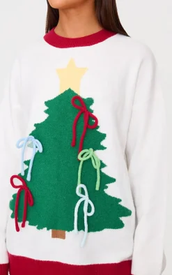 PrettyLittleThing Sweaters*Christmas Tree Bow Oversized Knitted Christmas Sweater
