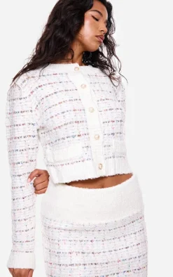 New PrettyLittleThing Contrast Boucle Knit Button Up Cardigan Multi