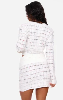 New PrettyLittleThing Contrast Boucle Knit Button Up Cardigan Multi
