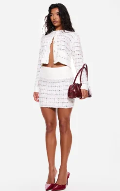New PrettyLittleThing Contrast Boucle Knit Button Up Cardigan Multi