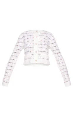New PrettyLittleThing Contrast Boucle Knit Button Up Cardigan Multi