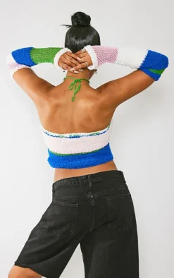 PrettyLittleThing Knitted Tops*Contrast Mixed Knit Bandeau Top & Sleeves