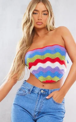PrettyLittleThing Knitted Tops*Crochet Wave Knit Scarf Top