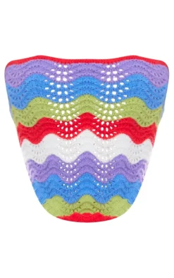 PrettyLittleThing Knitted Tops*Crochet Wave Knit Scarf Top