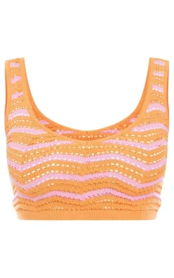 PrettyLittleThing Knitted Tops*Crochet Wave Stitch Knit Tank