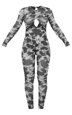 Cross Front Mesh Ruched Jumpsuit-PrettyLittleThing Clearance