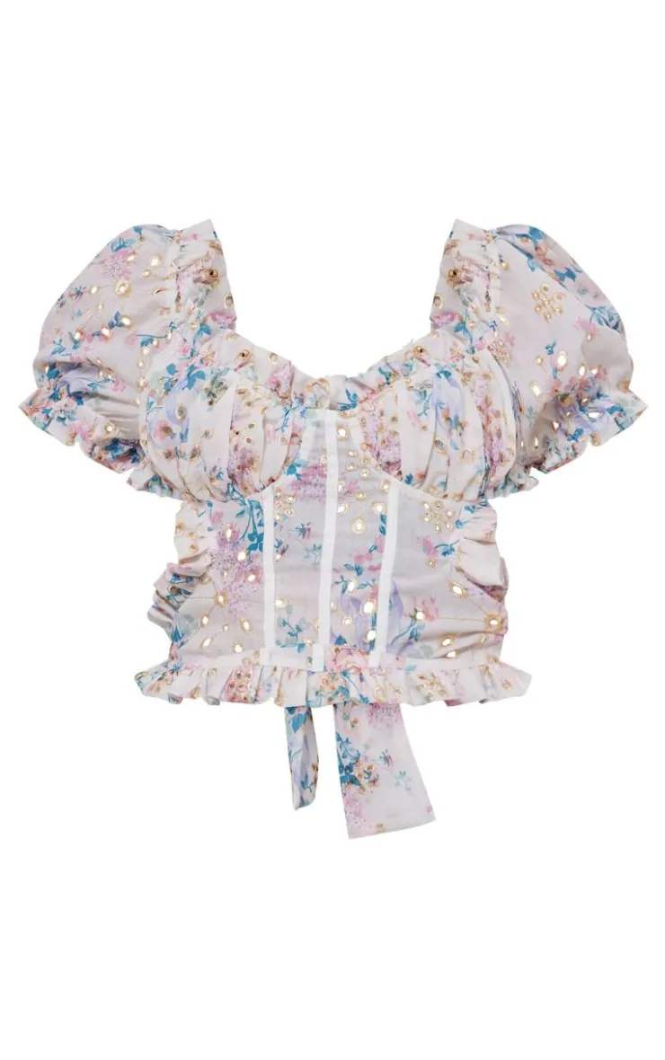 Sale PrettyLittleThing Ditsy Floral Printed Bardot Top Multi