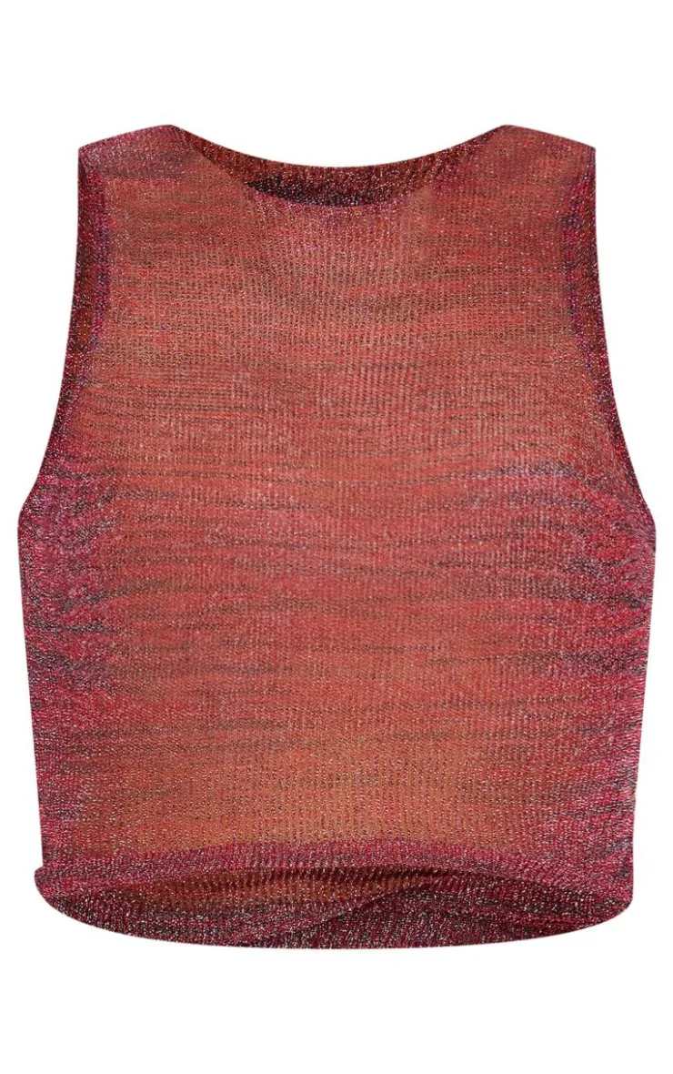 PrettyLittleThing Knitted Tops*Elora Metallic Knit Racer Neck Top