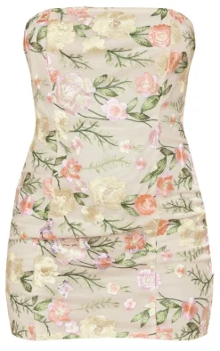 Floral Applique Bandeau Bodycon Dress-PrettyLittleThing New