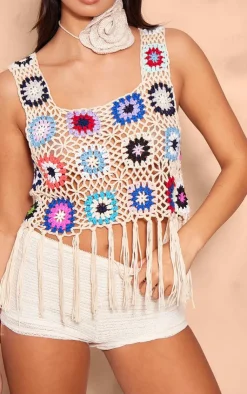 PrettyLittleThing Knitted Tops*Floral Crochet Knit Crop Top