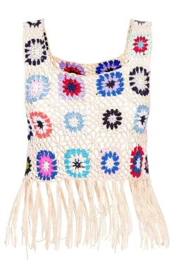 PrettyLittleThing Knitted Tops*Floral Crochet Knit Crop Top