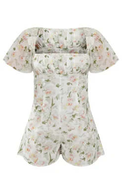 Floral Print Chiffon Ruched Bust Romper-PrettyLittleThing New