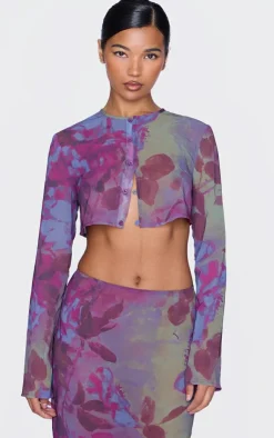 Best PrettyLittleThing Floral Print Chiffon Cropped Blouse Multi