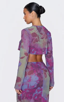 Best PrettyLittleThing Floral Print Chiffon Cropped Blouse Multi