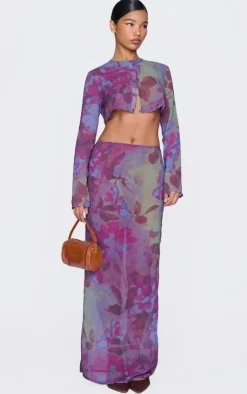 Best PrettyLittleThing Floral Print Chiffon Cropped Blouse Multi
