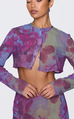 Best PrettyLittleThing Floral Print Chiffon Cropped Blouse Multi