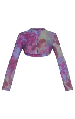 Best PrettyLittleThing Floral Print Chiffon Cropped Blouse Multi