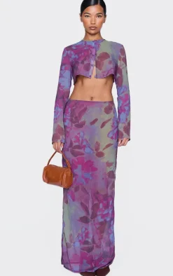 Best PrettyLittleThing Floral Print Chiffon Mid Rise Maxi Skirt Multi